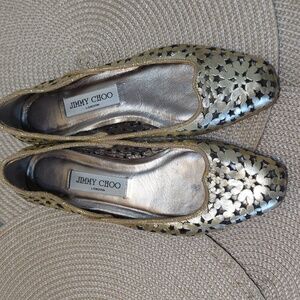 Jimmy Choo Gold  Flats with Intricate Cut-Out Design